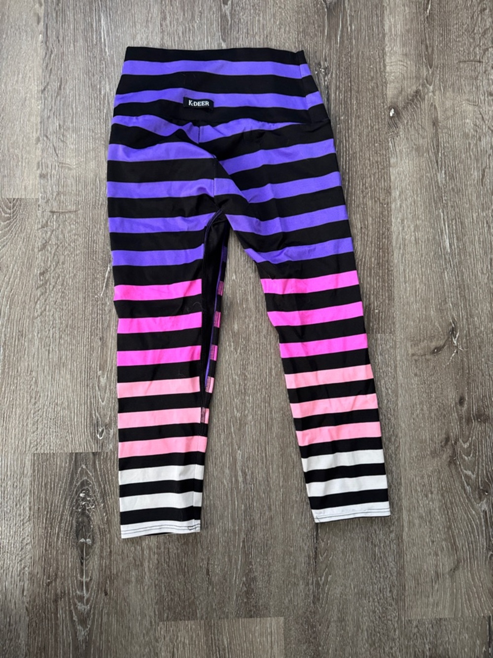 K-DEER Purple, Black, Pink & White Striped Leggings